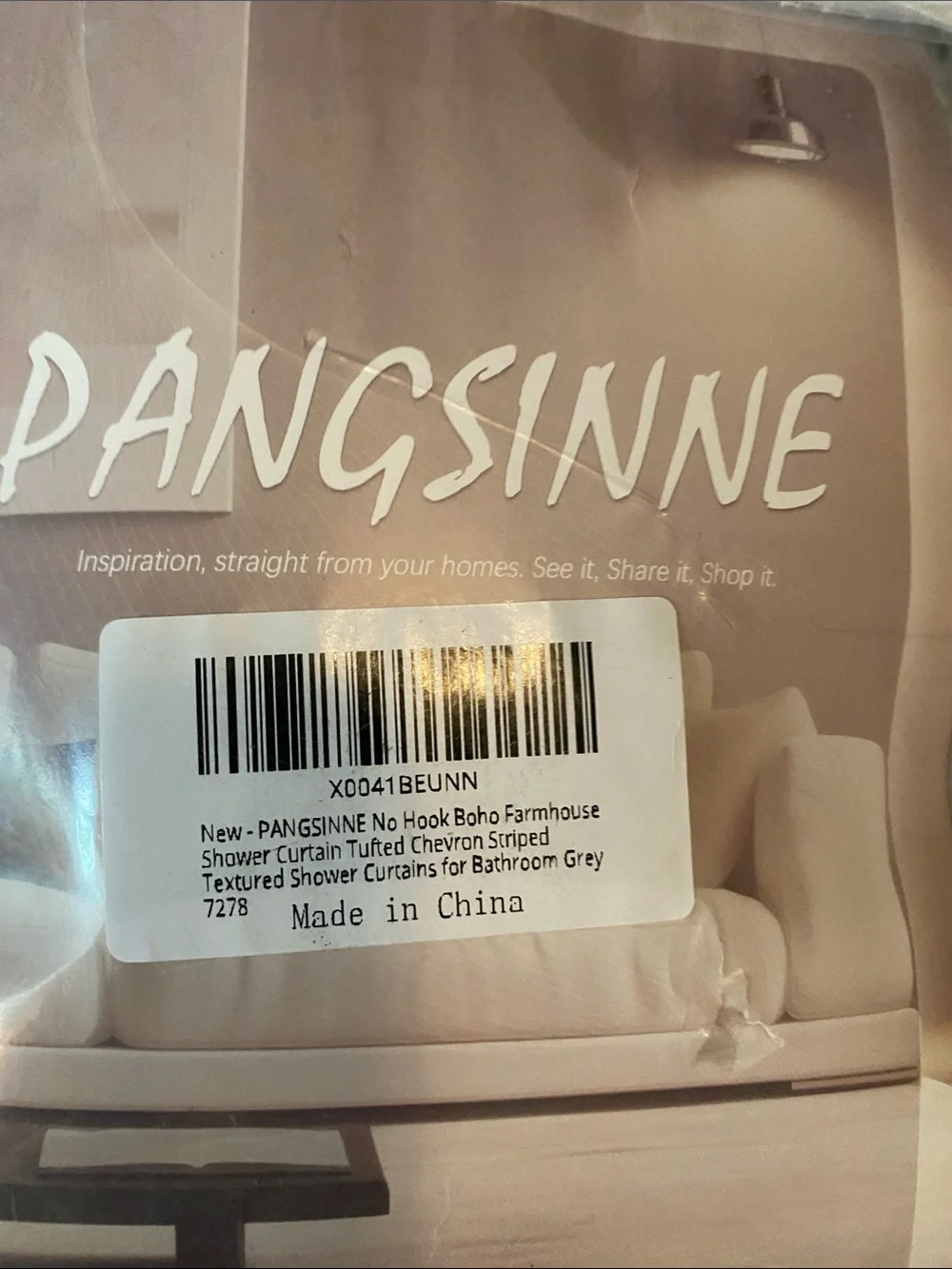 PANGSINNE Gray Shower Curtain BOHO FARMHOUSE